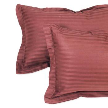 C Premium Luxury Cotton Satin Striped Double Bed King Size Bedsheet (100 In x 108 In) with 2 pillow cover - Copper Brown 3