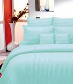 Premium Luxury Cotton Satin Striped Double Bed King Size Bedsheet (100 In x 108 In) with 2 pillow cover - Sky Blue
