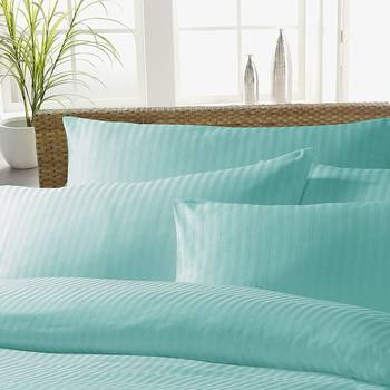 Premium Luxury Cotton Satin Striped Double Bed King Size Bedsheet (100 In x 108 In) with 2 pillow cover - Sky Blue 2