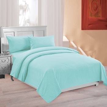 Premium Luxury Cotton Satin Striped Double Bed King Size Bedsheet (100 In x 108 In) with 2 pillow cover - Sky Blue 3