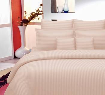 Premium Luxury Cotton Satin Striped Double Bed King Size Bedsheet (100 In x 108 In) with 2 pillow cover - Beige 1