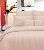 Premium Luxury Cotton Satin Striped Double Bed King Size Bedsheet (100 In x 108 In) with 2 pillow cover - Beige