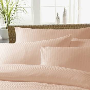 Premium Luxury Cotton Satin Striped Double Bed King Size Bedsheet (100 In x 108 In) with 2 pillow cover - Beige 2