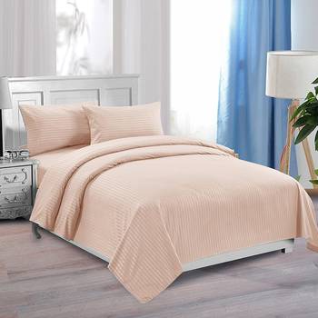 Premium Luxury Cotton Satin Striped Double Bed King Size Bedsheet (100 In x 108 In) with 2 pillow cover - Beige 3