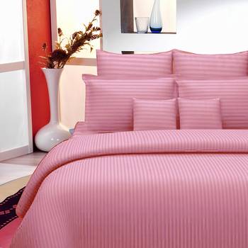 Premium Luxury Cotton Satin Striped Double Bed King Size Bedsheet (100 In x 108 In) with 2 pillow cover - Pink 1