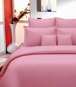 Premium Luxury Cotton Satin Striped Double Bed King Size Bedsheet (100 In x 108 In) with 2 pillow cover - Pink