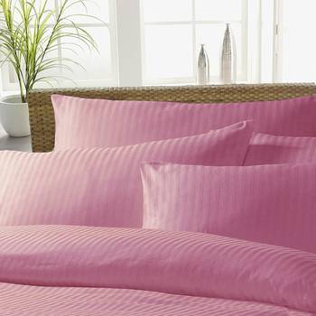 Premium Luxury Cotton Satin Striped Double Bed King Size Bedsheet (100 In x 108 In) with 2 pillow cover - Pink 2