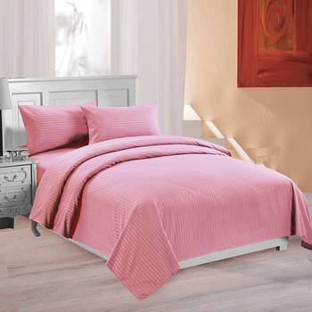 Premium Luxury Cotton Satin Striped Double Bed King Size Bedsheet (100 In x 108 In) with 2 pillow cover - Pink 3