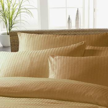 Premium Luxury Cotton Satin Striped Double Bed King Size Bedsheet (100 In x 108 In) with 2 pillow cover - Yellow 2
