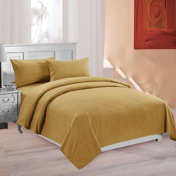Premium Luxury Cotton Satin Striped Double Bed King Size Bedsheet (100 In x 108 In) with 2 pillow cover - Yellow 3