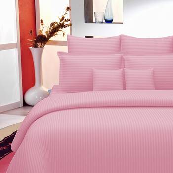 Premium Luxury Cotton Satin Striped Double Bed King Size Bedsheet (100 In x 108 In) with 2 pillow cover - Light Pink 1