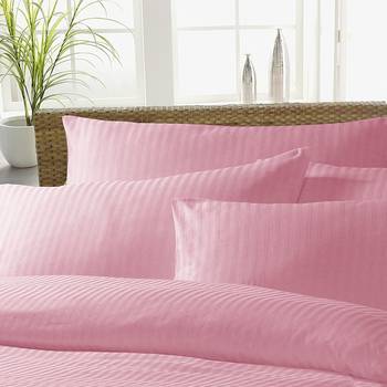 Premium Luxury Cotton Satin Striped Double Bed King Size Bedsheet (100 In x 108 In) with 2 pillow cover - Light Pink 2