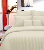 TC Premium Luxury Cotton Satin Striped Double Bed King Size Bedsheet (100 In x 108 In) with 2 pillow cover - Ivory