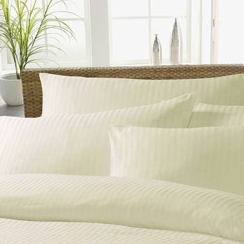 TC Premium Luxury Cotton Satin Striped Double Bed King Size Bedsheet (100 In x 108 In) with 2 pillow cover - Ivory 2