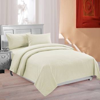 TC Premium Luxury Cotton Satin Striped Double Bed King Size Bedsheet (100 In x 108 In) with 2 pillow cover - Ivory 3