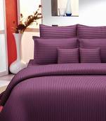 Premium Luxury Cotton Satin Striped Double Bed King Size Bedsheet (100 In x 108 In) with 2 pillow cover - Purple
