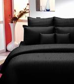 TC Premium Luxury Cotton Satin Striped Double Bed King Size Bedsheet (100 In x 108 In) with 2 pillow cover - Black