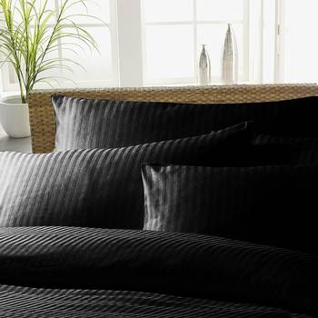 TC Premium Luxury Cotton Satin Striped Double Bed King Size Bedsheet (100 In x 108 In) with 2 pillow cover - Black 2