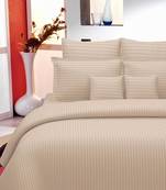 TC Premium Luxury Cotton Satin Striped Double Bed King Size Bedsheet (100 In x 108 In) with 2 pillow cover - Beige