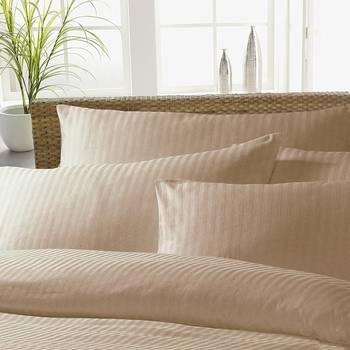 TC Premium Luxury Cotton Satin Striped Double Bed King Size Bedsheet (100 In x 108 In) with 2 pillow cover - Beige 2