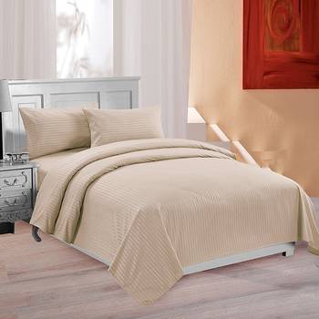 TC Premium Luxury Cotton Satin Striped Double Bed King Size Bedsheet (100 In x 108 In) with 2 pillow cover - Beige 3