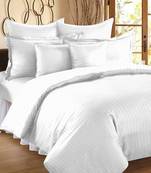 TC Premium Luxury Cotton Satin Striped Double Bed King Size Bedsheet (100 In x 108 In) with 2 pillow cover - White
