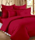 Premium Luxury Cotton Satin Striped Double Bed King Size Bedsheet (100 In x 108 In) with 2 pillow cover - Red