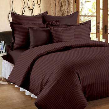 Premium Luxury Cotton Satin Striped Double Bed King Size Bedsheet (100 In x 108 In) with 2 pillow cover - Brown 1