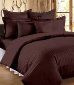Premium Luxury Cotton Satin Striped Double Bed King Size Bedsheet (100 In x 108 In) with 2 pillow cover - Brown