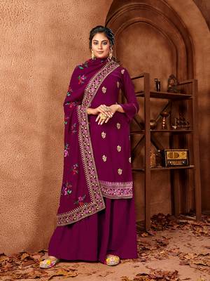 Dark-magenta embroidered faux georgette salwar 1