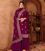 Dark-magenta embroidered faux georgette salwar