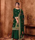 Dark-green embroidered faux georgette salwar