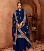 Dark-blue embroidered faux georgette salwar
