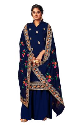 Dark-blue embroidered faux georgette salwar 2