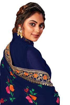 Dark-blue embroidered faux georgette salwar 3