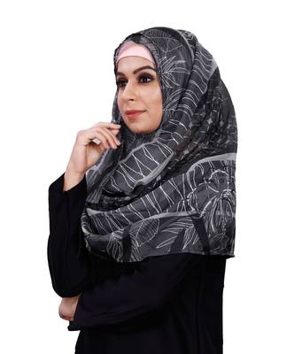 JSDC Black Printed BSY Magic Scarf Hijab For Women 2