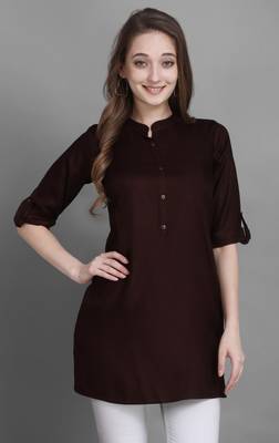 Women's Maroon Solid Top with Roll-up Sleeve 1