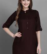 Women's Maroon Solid Top with Roll-up Sleeve