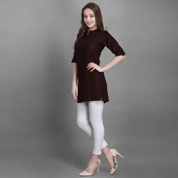 Women's Maroon Solid Top with Roll-up Sleeve 3