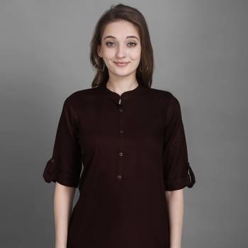 Women's Maroon Solid Top with Roll-up Sleeve 5