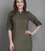 Women's Green Solid Top with Roll-up Sleeve