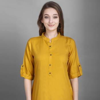 Women's Yellow Solid Top with Roll-up Sleeve 5