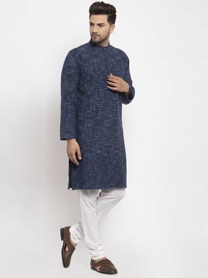 Blue woven cotton men-kurtas 3