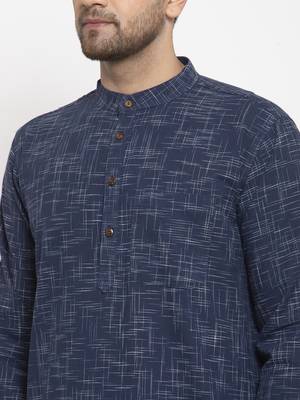 Blue woven cotton men-kurtas 4