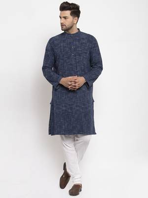 Blue woven cotton men-kurtas 1