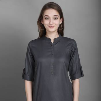 Women's Grey Solid Top with Roll-up Sleeve 5