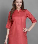 Women's Carrot Red Solid Top with Roll-up Sleeve