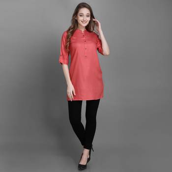Women's Carrot Red Solid Top with Roll-up Sleeve 2