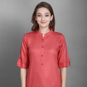 Women's Carrot Red Solid Top with Roll-up Sleeve 5