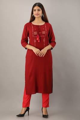 Maroon embroidered viscose rayon diwali-kurtis 1